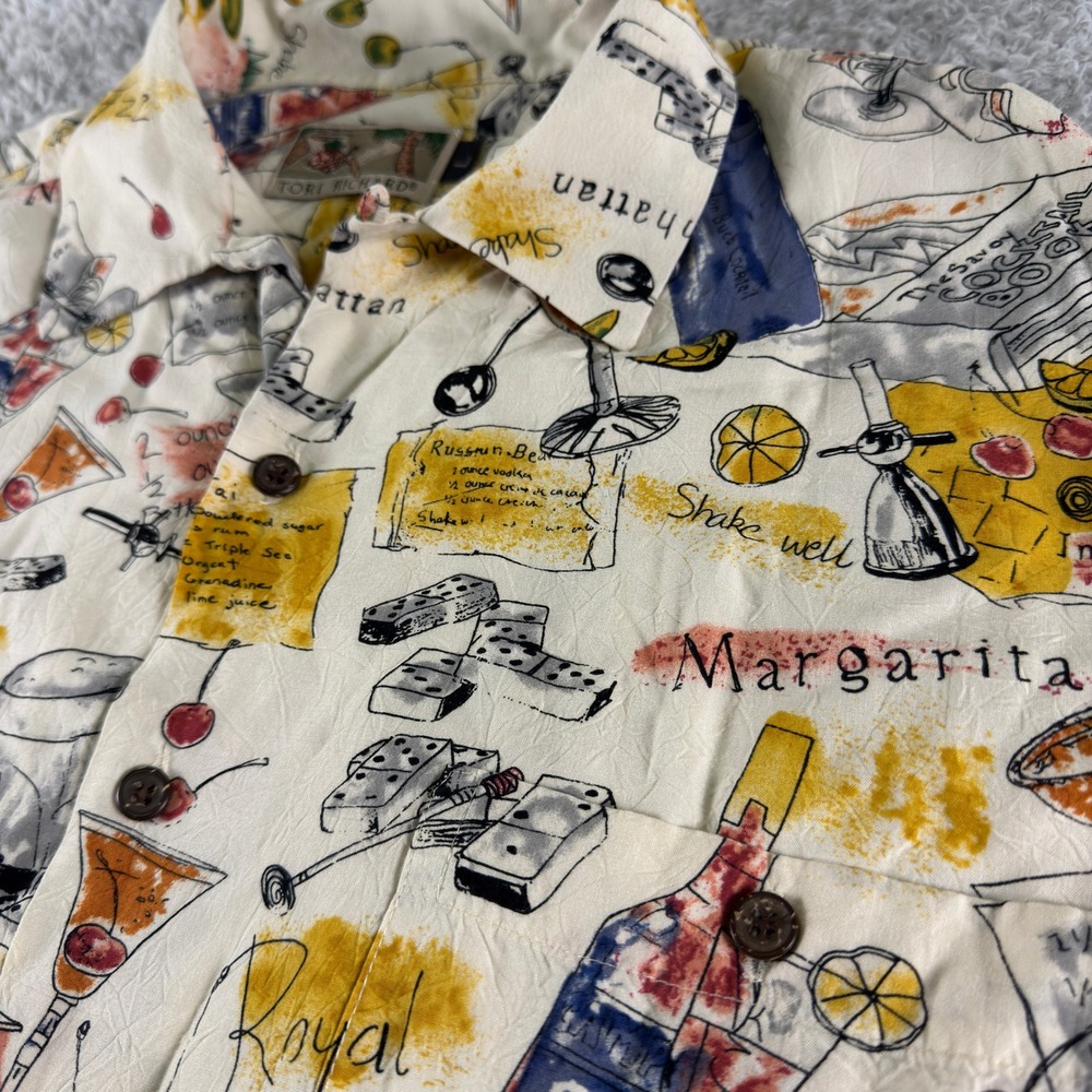 Tori Richard Mens Cocktail Recipe Print Rayon Hawaiian Aloha Shirt Large - Picture 3 of 8